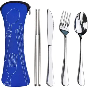 Portable Silverware Set with Case,  Travel Camping Utensils Set,  Stainless Steel Travel Cutlery Set