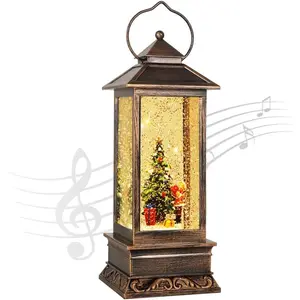 Christmas Decorations Christmas Snow Globe Lantern, Glittering Water Lantern with Music USB and Battery Operated Singing Snow Globe Xmas Festival Decoration Gifts (Christmas Tree)