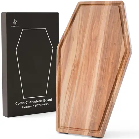 Large Coffin Charcuterie Board – 17" x 10.5" Acacia Wood Gothic Cutting & Serving Board