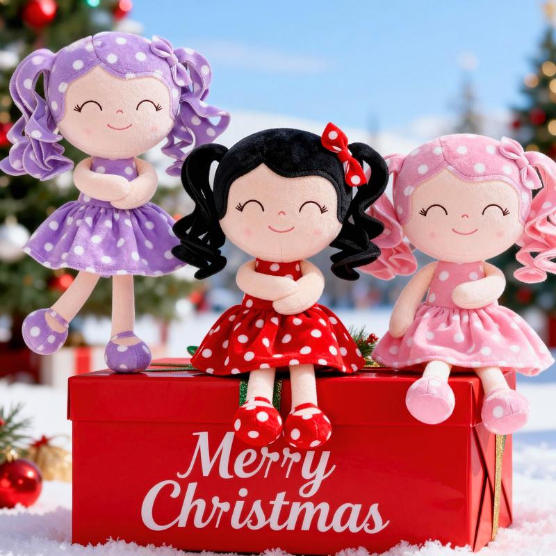 Gloveleya Valentine's Day gifts Doll for gift Soft Baby Girl Dolls with Curly Hair in Retro Polka Dot Dress, Cute Stuffed Cuddle Doll Toy, Perfect Birthday & Christmas Gift for Girls Ages 0-6, Adorable Nursery & Preschool Playtime Companion, 12 Inch