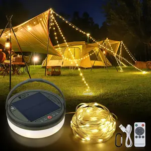 4 in 1 Solar Camping String Lights, 42.6Ft Ultra Long String with 160LEDs, Solar  and USB Rechargeable Light with Remote Control, Portable Camping Light for Hiking, Decorations