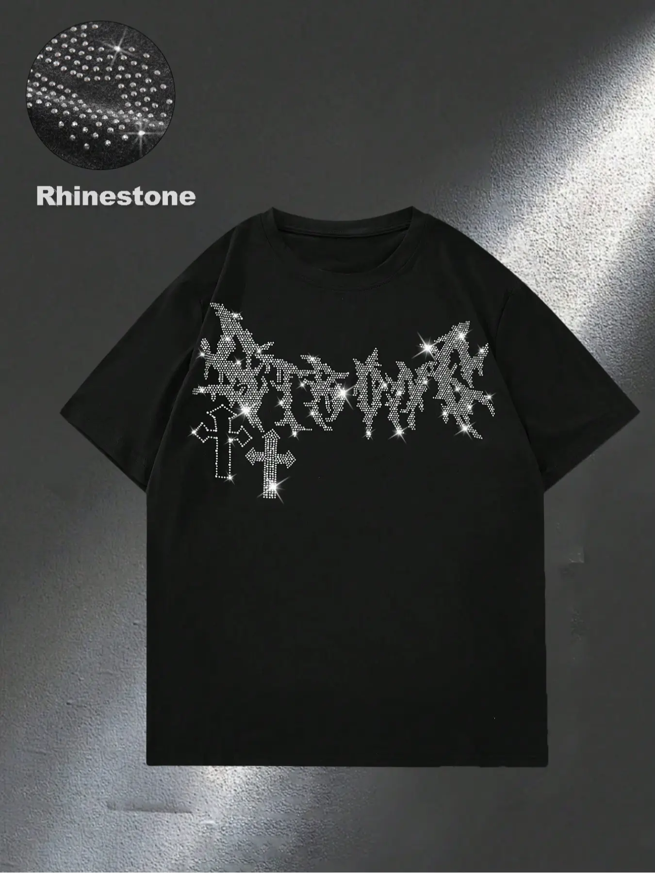 Men's Round Neck Rhinestone Short Sleeve Knit T-Shirt, Street Style Fitted Summer Top, Casual Streetwear Fashion for Men, Moderate Fabric Thickness Menswear, Casual Summer Clothing