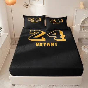 Kobe Bryant #24 jersey patterned bedding set, includes 1 fitted sheet and 2 pillowcases. Soft, easy to care for, durable, and suitable for all seasons.