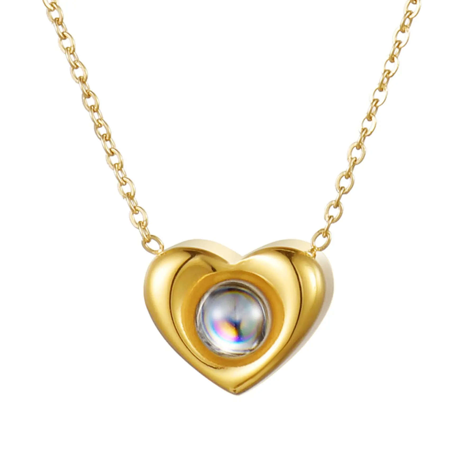 OIDEA Women's Stainless Steel Heart Locket Necklace, I Love You in 100 Languages Projection Charm, Cubic Zirconia, 16.5 Inch Chain