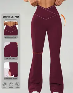 High‑Waist V‑Cross Waist Flared Leggings for Women Solid Color High‑Stretch Wide Leg Sports Pants Four‑Seasonleggings flare leggings leggings women Slim Fit Yoga Trousers for Workout Outdoor and Casual WearHigh Waist Flared Yoga Pants