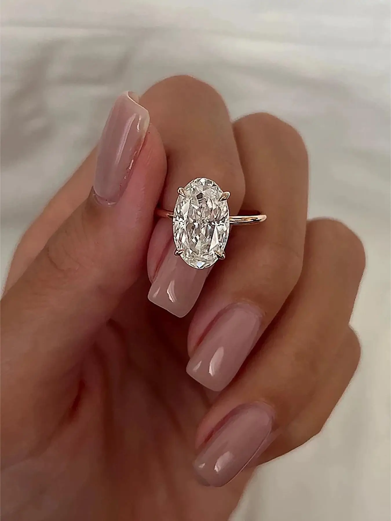 S925 Sterling Silver 3.5-carat Oval Shaped Artificial Zircon Ring, Fashion Engagement Ring for Women, Trendy All-match & Exquisite Jewelry for Birthda