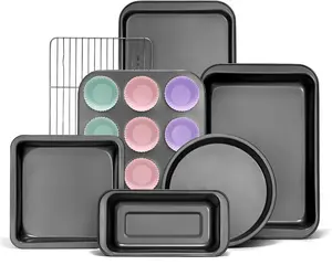 19-Piece Compact Nonstick Baking Pans Sets, Carbon Steel Bakeware Set with Round/Square Cake Pan, Loaf Pan, Muffin Pan, Cookie Sheet, Roast Pan, Cooling Rack