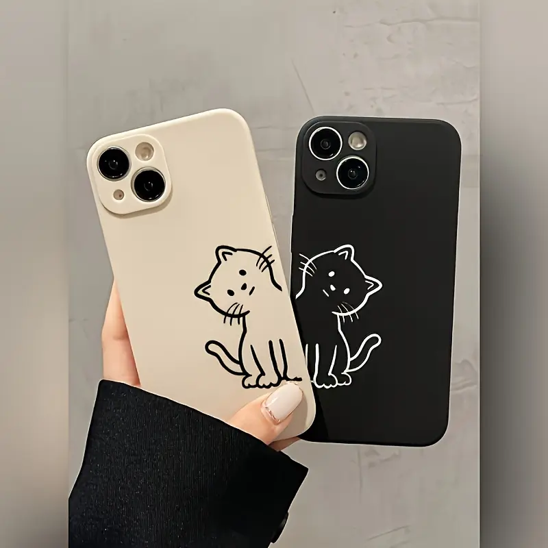 TPU Cellphone Casing with Line Pattern - Crooked Head Cat & Straight Edge Rubik's Cube Designs, Shock Protection Cover for iPhone 16/16Plus/16Pro/16ProMax/15/15Plus/15ProMax/14/14Plus/14Pro/14ProMax/13/13Pro/13ProMax/12/12Pro/12ProMax/11/11ProMax (Black)