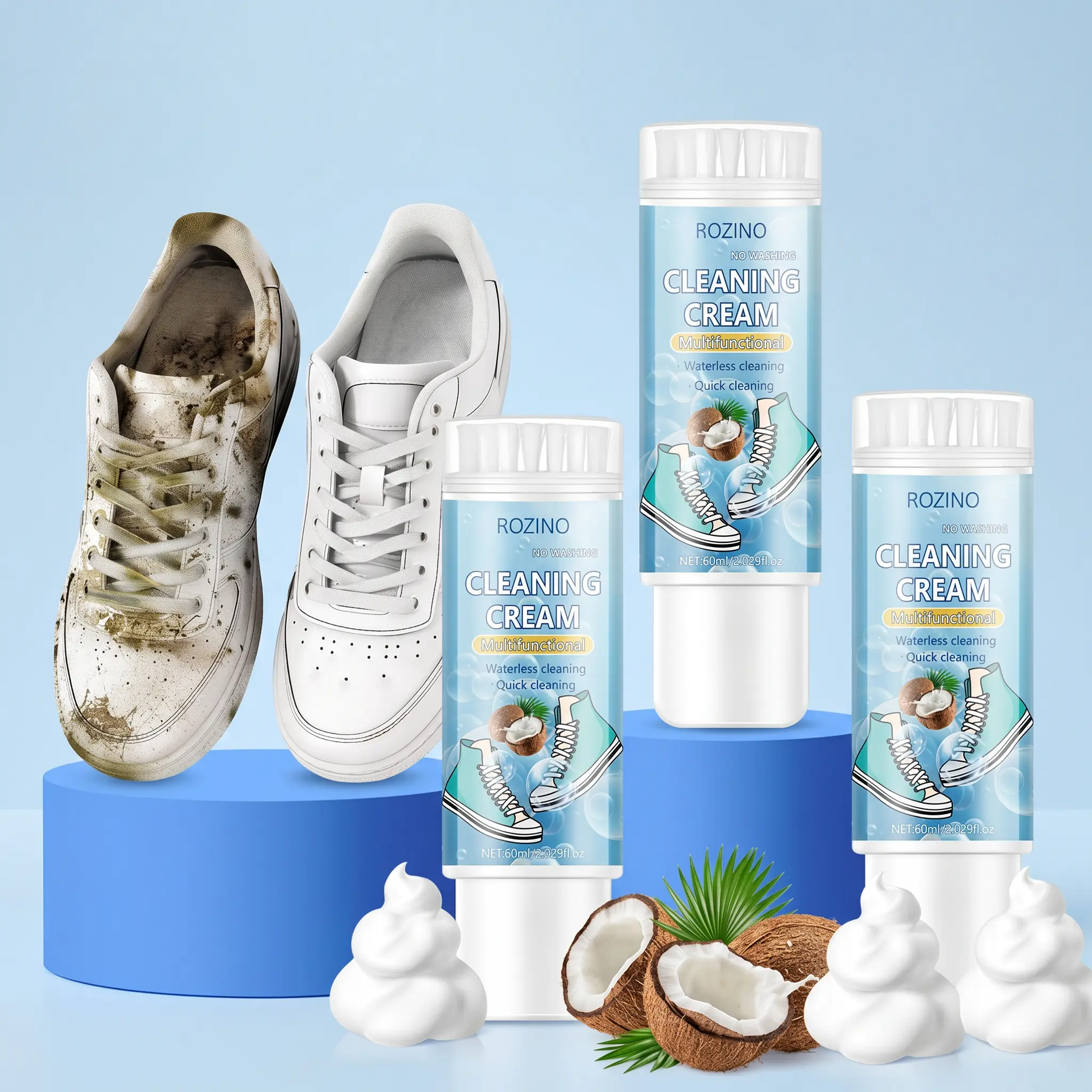 3PCS White Shoe Cleaning Brushes with Foam Mousse Cleaner, Travel-Friendly All-Purpose Household Cleaning Tool for Sneakers, Footwear