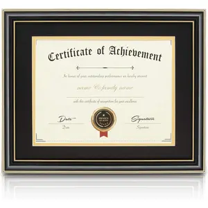 8.5 x 11 Diploma Frame with Mat,High Gloss Black  Color, Made for 8.5x11 Inch Certificate/Award Frame with Mat or 11x14 /Document Frame Without Mat (Black with Golden Rim)
