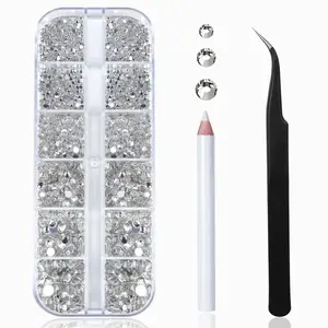 Rhinestone Nail Art Kit with Tweezers and Picking Pen, 1 Set Nail Art Decoration Kit, DIY Nail Art Decoration Kit for Women & Girls, Beginner Manicure Kit