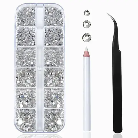 Rhinestone Nail Art Kit with Tweezers and Picking Pen, 1 Set Nail Art Decoration Kit, DIY Nail Art Decoration Kit for Women & Girls, Beginner Manicure Kit, Nail Rhinestones Kit