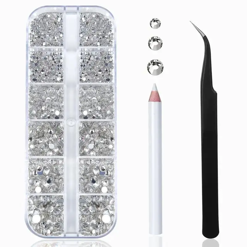Rhinestone Nail Art Kit with Tweezers and Picking Pen, 1 Set Nail Art Decoration Kit, DIY Nail Art Decoration Kit for Women & Girls, Beginner Manicure Kit