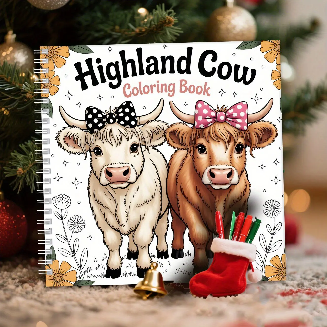Luxurious Scottish Highland Cow Design Spiral Bound Book, 24 Pages Single-Sided Print, Holiday Decorations, Relaxing Creative Expression