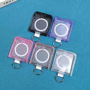 Ring Holder Magsafe Glitter Case for Samsung Galaxy Z Flip 7 6 5 Zflip 3 4 Magnetic Wireless Charging Acrylic Cover Bling Back Anti-Skid Scratch-Resistant Cellphone Protective Casing