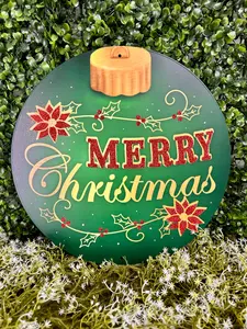 12 Inch Emerald Gold And Red Merry Christmas Ornament Sign