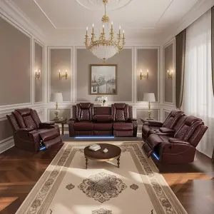 Premium Breathing Leather Recliner Sofa Set with Quiet Smooth Reclining Wireless Phone Charger LED Lights & Arm Storage Off White Faux Leather 83 x 38 x 41 inches