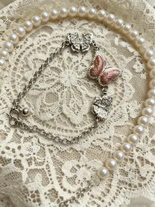 ”Ethnifly“  Pink Dream Butterfly Chain Bracelet  Gradient Wings with Side Butterflies Silver Jewelry