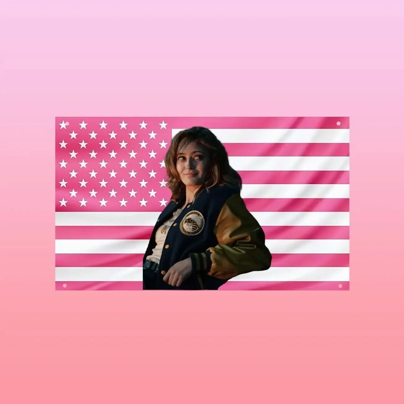 Jackie Taylor Pink US Flag | Yellowjackets Wall Flag | Shauna Shipman TV Show Decor | Pink American Flag Banner | Bedroom Dorm Gift