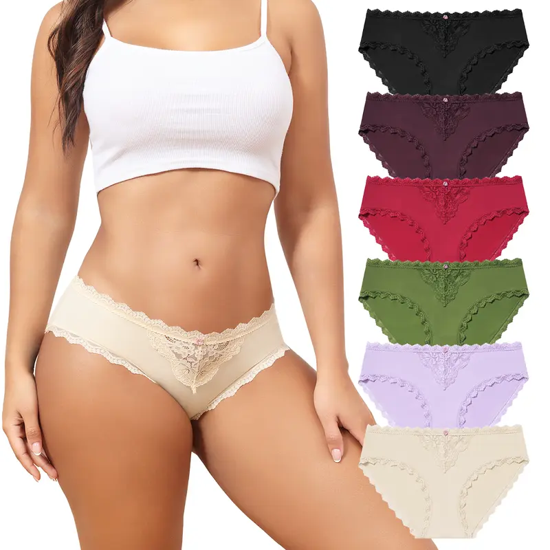 LEVAO Women's Breathable Lace Bikini Panties - Stretch Cheeky Hipster Briefs, 6-Pack Multipack, Breathable Panties
