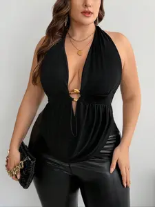 Fashion Versatile Sexy Plus Size Women's Tie Back Vest, Elegant Design with Metal Iron Buckle, Stylish and Comfortable