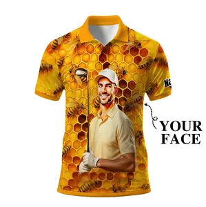 Custom Bee & Honeycomb Polo Shirt with Face | Personalized Beekeeper Gift, Funny Honey Lover Outfit, Summer Polo for Men