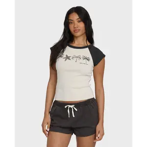 BILLABONG Women's Des Tropic Short Sleeve Raglan Top, Crew Neck Fitted Raglan Graphic Tee, Summer Casual Everyday Wear - White Cap