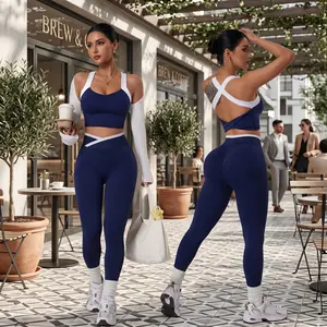 Women's Yoga Sports Set, Spring Summer Style, Color-Blocked Crossback Vest & Waistband Tight-Fit Pants, Ideal for Fitness Training