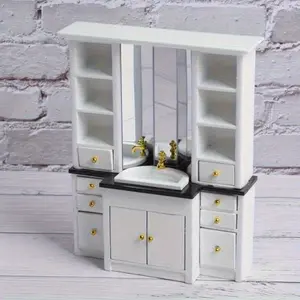 1:12 Miniature Bathroom Sink Cabinet White Dollhouse Furniture Decor, Perfect for Home Display Gift