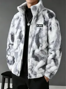 Unisex Streetwear Leopard Print Fleece Jacket, Beyourself Stamp Pattern, Y2K Fashion, Couple, Men's Gift, Friday Present