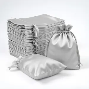 60 Pack Satin Drawstring Favor Bags, Silver 3"x4" Jewelry & Candy Gift Bags for Weddings & Parties
