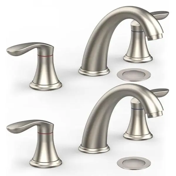 GARVEE 8-Inch Widespread Bathroom Faucet - 3-Hole Double Handle Sink Faucet with Pop-Up Drain & cUPC Certified Leading-Free Hose in Brushed Nickel 2 Packs