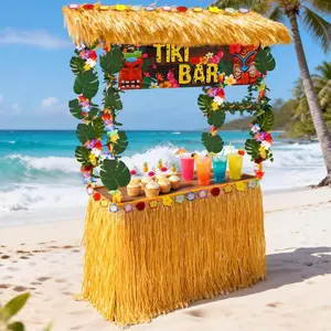 96 PCS Tiki Bar Hut Kit, Portable Tiki Hut and Luau Party Decoration Including Table Skirt,Banner, Hawaiian Garland,Artificial Leaves for Tropical Parties