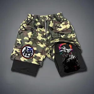 Anime Double-Layer Sports Shorts Graphic Shorts Black Shorts Camo Shorts Streetwear Shorts Men Outfits Men Short Shorts Vacation Outfits Shorts