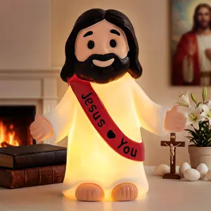 Jesus Resin Figurine,Christian Easter Decor,Jesus Night Light Statue,Figure for Home Office Table Decor Religious Gift