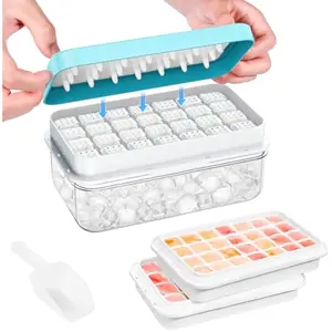 Ice Cube Tray with Lid and Bin, 56 pcs Ice Trays for Freezer, Ice Cube Trays for Freezer with 2 trays, Container, Lid & Ice Scoop, BPA Free Ice Cube Mold Home Bar Accessories