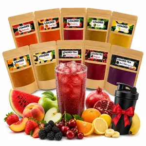 Loaded Tea Pack Mixed Flavors, Includes Shaker, 10 x 10g (0.35 oz), Each Makes 50 fl oz (1.5 Liters), 10 Fruity Flavors, Premium Iced Energy Tea Drink