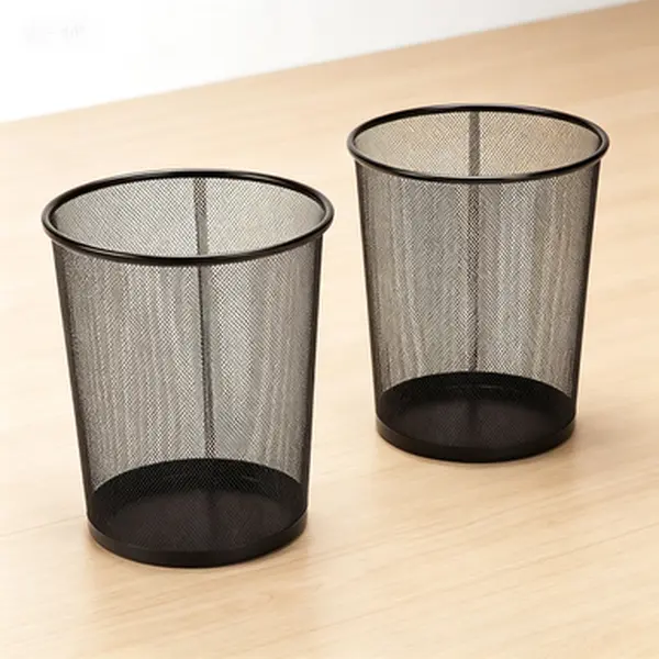 Steel Mesh Round Trashcan 2-Pack, 6 Gallon Wastebasket for Trash or Recycle, Black, Home Office Garage Use, Durable Steel Mesh Wastebasket for Bedroom or Workspace, Recycle Trash Can with Open Top