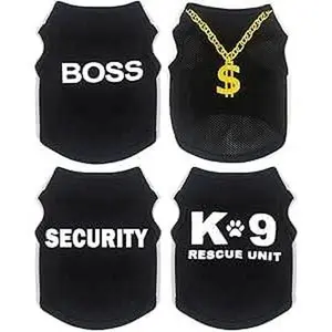 4 Pack Dog Clothes for Small Dog Black Puppy Clothes Soft Chihuahua Clothes K9 Boss Security Pattern Small Dog Shirt Summer Autumn Pet Clothing (XX-Small) breathable shirt dog  outfits dog  clothing funny pet clothing outfit puppy  clothes pet clothes