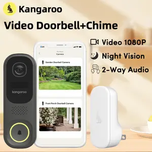 Kangaroo HD wireless WiFi Video doorbell with chime, 1080P resolution, night vision, two-way audio,  HD night vision smart doorbell camera, connected to mobile app, local storage, wall mounted, easy to install, protecting home/hotel/company security