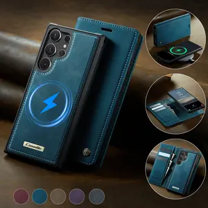 Detachable Wallet Phone Case for Galaxy S26/s25/24/23/22/21 Series, Card Holder, Magnetic Wireless Charger Stand, Shockproof Protective Cover