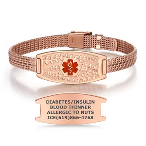 Custom Engraved Olive Rolled Mesh Medical ID Bracelet with Safety Clasp (Fits Wrist Sizes 5.5 -8.0")