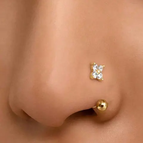 Four-Leaf Clover Nose Ring & Earring, Daily Wear Body Piercing Jewelry, Unisex Floral Pattern, Copper Material, Casual Style, All Seasons, Nose Hoop, Nose Rings Hoops, Piercings Jewelry