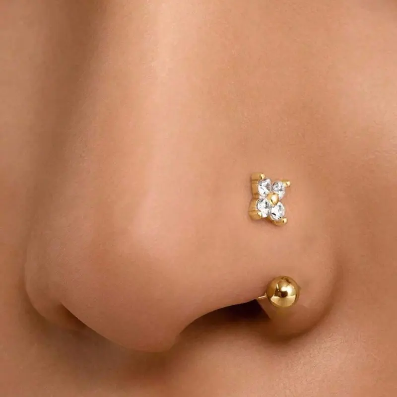 Four-Leaf Clover Nose Ring & Earring, Daily Wear Body Piercing Jewelry, Unisex Floral Pattern, Copper Material, Casual Style, All Seasons, Nose Hoop, Nose Rings Hoops, Piercings Jewelry