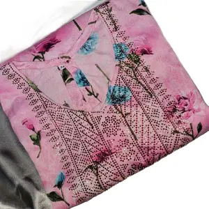 Pink Kids Floral Mukhawar with Blue Accents and Sparkling Details