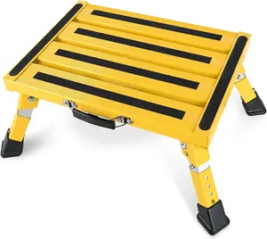 Nilight RV Step Stool Portable Folding Aluminum Platform Steps with Handle 16.5x11.8 Anti-Slip Surface Adjustable Height Step with Rubber Feet Support Up to 500lbs for Camping Travel Trailer (Yellow)