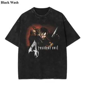 Leon Kennedy Vintage Wash Tee, Resident Evil 4 T-shirt, Game Graphic Tees, Unisex Shirt, Game Gift For Fan, Menswear Womenswear Crew Neck Oversize Fit Heavy Cotton Y2K Grunge