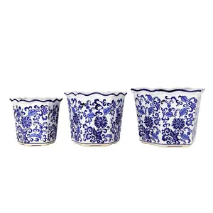 Blue and White Chinoiserie Garden Planter Set