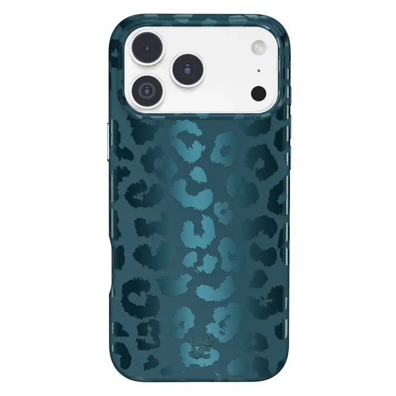 Velvet Caviar Metallic Navy Leopard Smartphone Case - Cute Shockproof Drop Protector, TPU & Polycarbonate Cover, Wireless-Compatible Phone Accessory for iPhone 15, 15 Pro, 16, 17, 18 & More Models