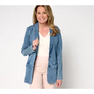 Isaac Mizrahi Live! Knit Denim Classic Slimming Blazer